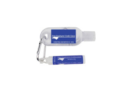 1 Oz. Tottle Antibacterial Hand Sanitizer With Carabiner & Clip Lip Balm